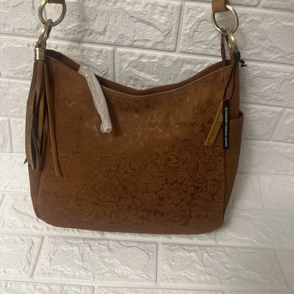 Brown Suede Shoulder Bag with Tassels